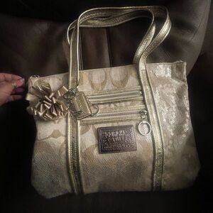 Gold Metallic Coach Women's Bag poppy